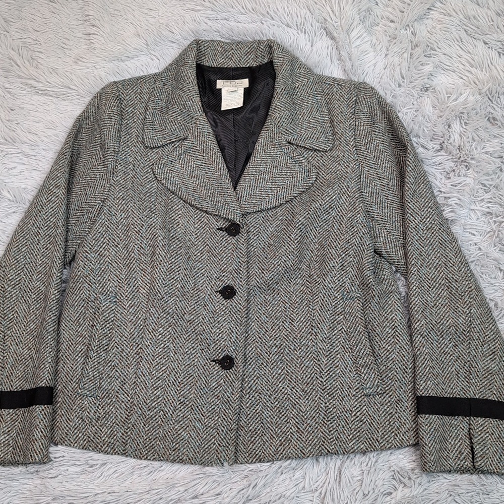 FDJ Jacket Womens 8 Multicolor Wool Blend Coat Pockets Button Up Career‎ Casual